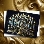 Carte De Vœux En Aluminium Dessin de Menorah Hanoukka Gold Blue<br><div class="desc">Dessin de Menorah Hanoukka Gold Blue</div>