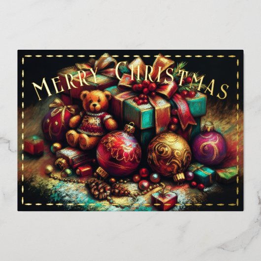 Carte De Vœux En Aluminium Dessin dur Pastel Motifs de Noël (Recto)