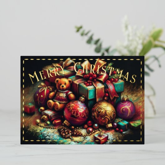 Carte De Vœux En Aluminium Dessin dur Pastel Motifs de Noël (Debout devant)