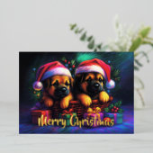 Carte De Vœux En Aluminium Deux mignonnes chiots à Santa Hats (Debout devant)