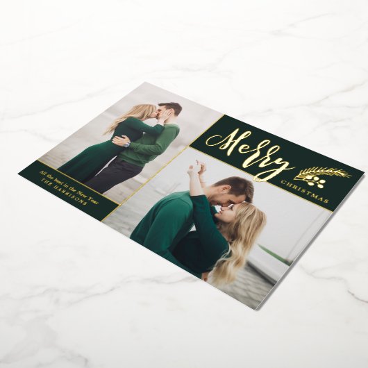 Carte De Vœux En Aluminium Deux photos Joyeux Noël élégant | Vert (Rotation)