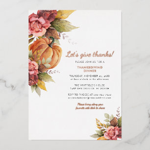 Carte De Vœux En Aluminium Dîner de Thanksgiving Citrouille Aquarelle Rose Go