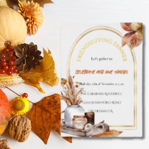 Carte De Vœux En Aluminium Dîner Élégant de Friendsgiving Design Récolte Or