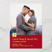 Carte De Vœux En Aluminium Double bonheur foil mariage enregistrer la date (Recto)