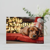 Carte De Vœux En Aluminium Drôle Joyeux Chien Vilain Animal Familier Noël Mod (Debout devant)