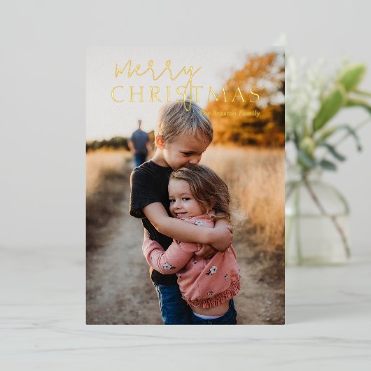 Carte De Vœux En Aluminium Duo Font Simple Photo Moderne Noël (Debout devant)