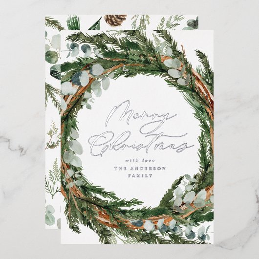 Carte De Vœux En Aluminium Écriture botanique et élégante aquarelle Noël (Recto/Verso)