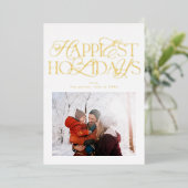 Carte De Vœux En Aluminium écriture classique photo or noël (Debout devant)