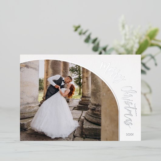 Carte De Vœux En Aluminium Écriture de Joyeux Noël en argent (Debout devant)