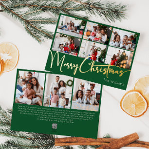Carte De Vœux En Aluminium Écriture festive verte 9 Photo Joyeux Noël Or