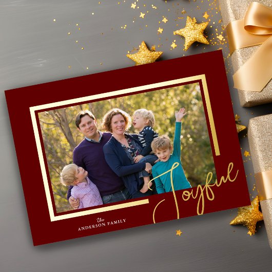 Carte De Vœux En Aluminium Écriture moderne minimale Joyeuse Photo Noël Feuil