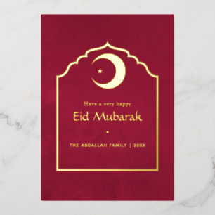 Carte De Vœux En Aluminium Eid Moubarak Marsala Rouge et Or