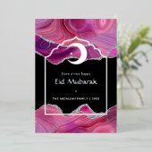 Carte De Vœux En Aluminium Eid Moubarak Pink et argent Agate Papier métallisé (Debout devant)