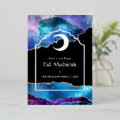 Carte De Vœux En Aluminium Eid Mubarak Galaxy et papier d'argent Agate Fête (Debout devant)