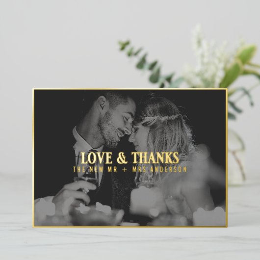Carte De Vœux En Aluminium Elegant Amour et Merci Photo Merci Mariage (Debout devant)
