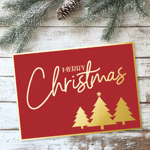 Carte De Vœux En Aluminium Élégant Arbres de Noël Rouge Or Script