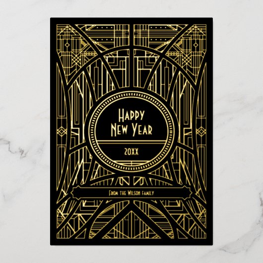 Carte De Vœux En Aluminium Elégant art déco rétro Bonne année (Recto)