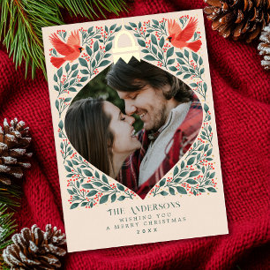 Carte De Vœux En Aluminium Élégant Art populaire Cardinal Noël Foliage Photo