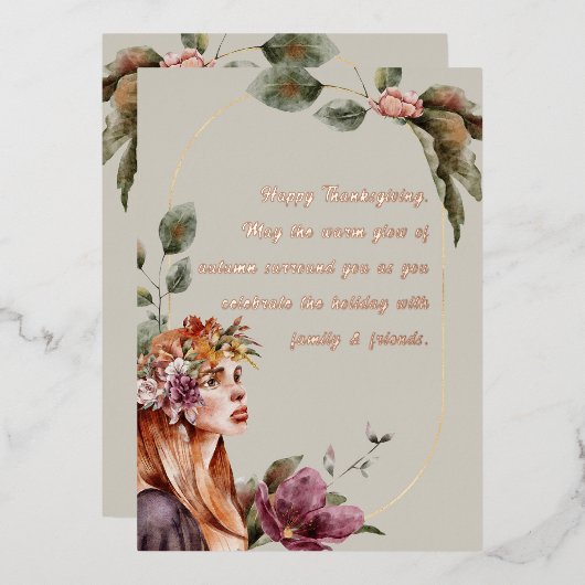 Carte De Vœux En Aluminium Élégant Automne Fairy Floral Rose Gold Script (Recto/Verso)