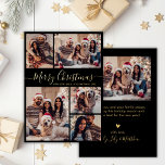 Carte De Vœux En Aluminium Elégant Black Gold 5 Photo Collage Noël<br><div class="desc">Calligraphie moderne simple élégante Black and Gold 5 Photo Collage Joyeux Script Foil Carte de vacances. Ce modèle festif, minimaliste, fantaisiste cinq (5) photo vacances carte de voeux avec une jolie grille photo collage et dit "Joyeux Noël"! Le texte de salutation "Joyeux Noël" est écrit dans une belle main lettré...</div>
