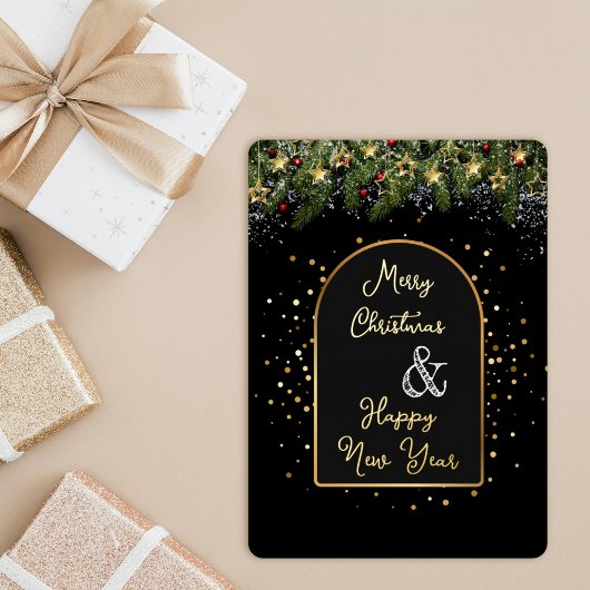 Carte De Vœux En Aluminium Elegant Black Gold Foil Christmas New Year