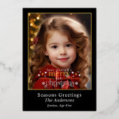 Carte De Vœux En Aluminium Elegant Black Gold Merry Little Christmas Photo (Recto)