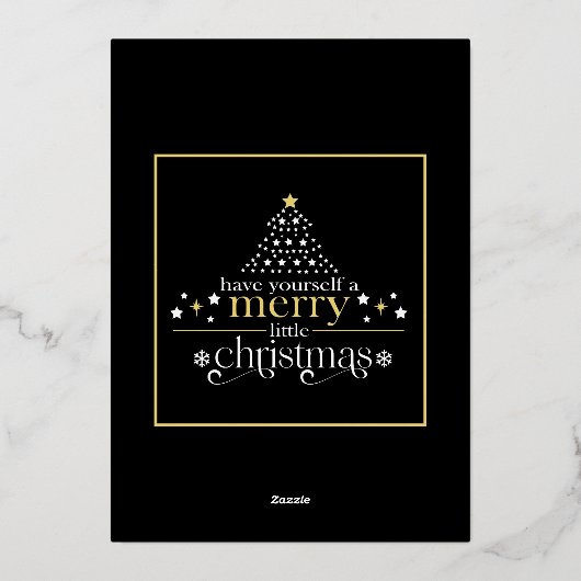 Carte De Vœux En Aluminium Elegant Black Gold Merry Little Christmas Photo (Verso)