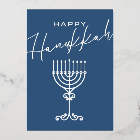 Carte De Vœux En Aluminium Elégant bleu heureux Hanoukka Menorah Silver (Recto)