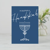 Carte De Vœux En Aluminium Elégant bleu heureux Hanoukka Menorah Silver (Debout devant)