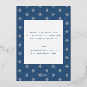 Carte De Vœux En Aluminium Elégant bleu heureux Hanoukka Menorah Silver (Verso)