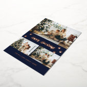 Carte De Vœux En Aluminium Elégant Blue Rose Gold Photo Happy Howlidays (Rotation)