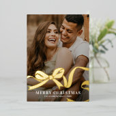 Carte De Vœux En Aluminium Elegant Bow Photo Christmas (Debout devant)