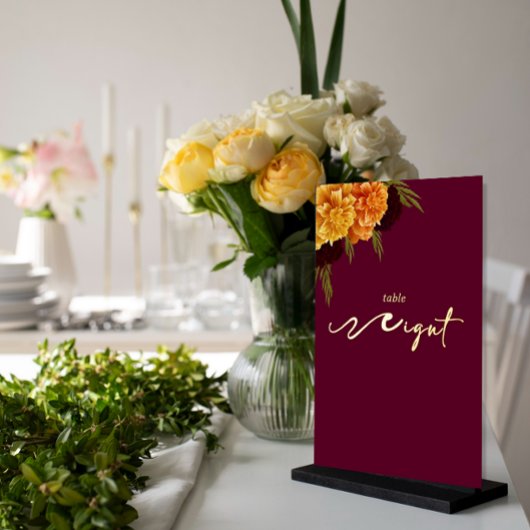 Carte De Vœux En Aluminium Elegant Burgundy Red "MARIGOLD" Table Number