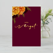 Carte De Vœux En Aluminium Elegant Burgundy Red "MARIGOLD" Table Number (Debout devant)