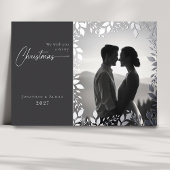 Carte De Vœux En Aluminium Élégant cadre feuille moderne photo joyeux Noël