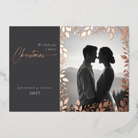 Carte De Vœux En Aluminium Élégant cadre feuille moderne photo joyeux Noël (Recto)