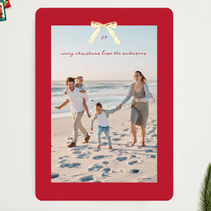 Carte De Vœux En Aluminium Elégant cadre rouge Noël Gold Bow photo