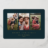 Carte De Vœux En Aluminium Elégant cadre vert foncé minimal triple photo (Recto)