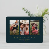 Carte De Vœux En Aluminium Elégant cadre vert foncé minimal triple photo (Debout devant)