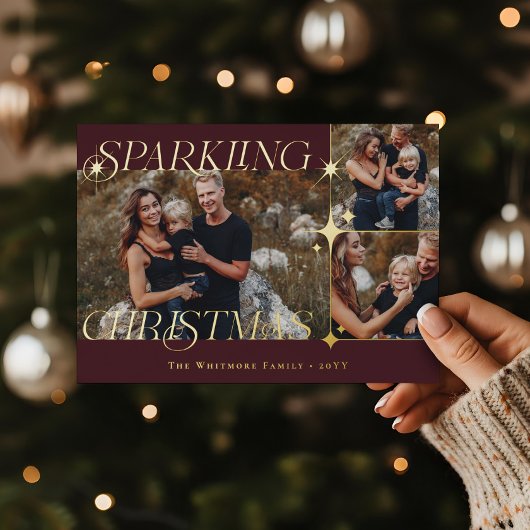 Carte De Vœux En Aluminium Elegant Christmas Sparkle Photo Collage Christmas