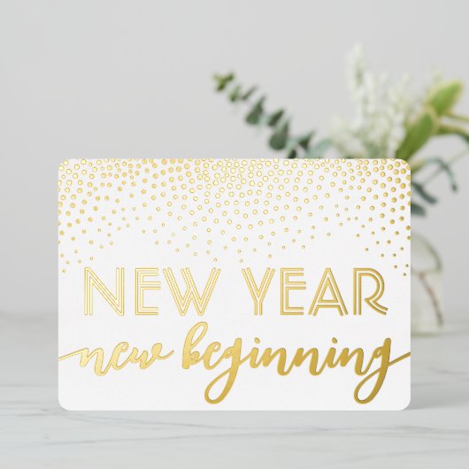 Carte De Vœux En Aluminium Elégant Confetti Nouveau Début Bonne Année (Debout devant)