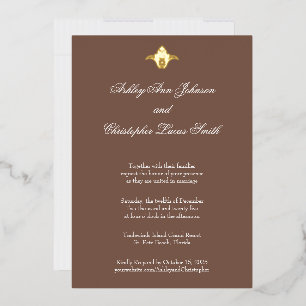 Carte De Vœux En Aluminium Élégant Faire-part de mariage Brown Gold Foil