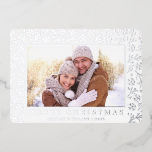 Carte De Vœux En Aluminium Élégant feuillage de Noël 2 Photo Argent