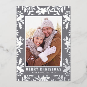 Carte De Vœux En Aluminium Élégant feuillage de Noël 2 Photo Argent
