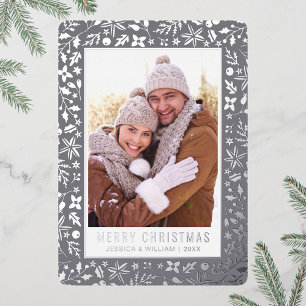 Carte De Vœux En Aluminium Élégant feuillage de Noël 2 Photo Argent