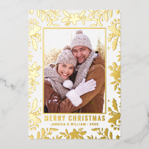 Carte De Vœux En Aluminium Élégant feuillage de Noël 2 Photo Gold
