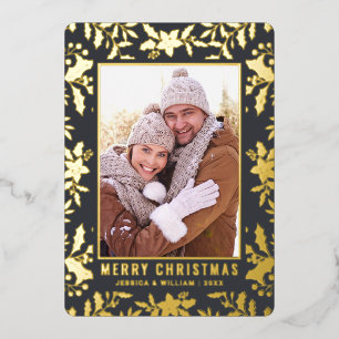 Carte De Vœux En Aluminium Élégant feuillage de Noël 2 Photo Gold