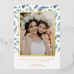 Carte De Vœux En Aluminium Élégant feuillage | Hanoukka Photo Collage Card<br><div class="desc">Hanukkah... La fête des lumières est ici. Allumez la menorah, jouez avec le dreidel et festoyez sur les latkes et le sufganiyot. Célébrez l'esprit d'Hanoukka avec des amis, en famille avec nos magnifiques cartes photos. Cette carte Hanoukka élégante est un thème de vacances moderne et époustouflant, parfait pour tous ceux...</div>