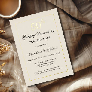 Carte De Vœux En Aluminium Élégant Feuille d'Or 50ème Anniversaire de Mariage