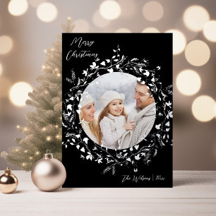 Carte De Vœux En Aluminium Élégant Fleur sauvage Joyeux Noël Photo Argent